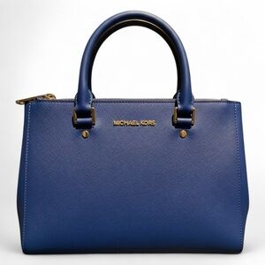 Michael Kors Blue Sutton Saffiano Leather Purse Satchel Medium Tote Handbag